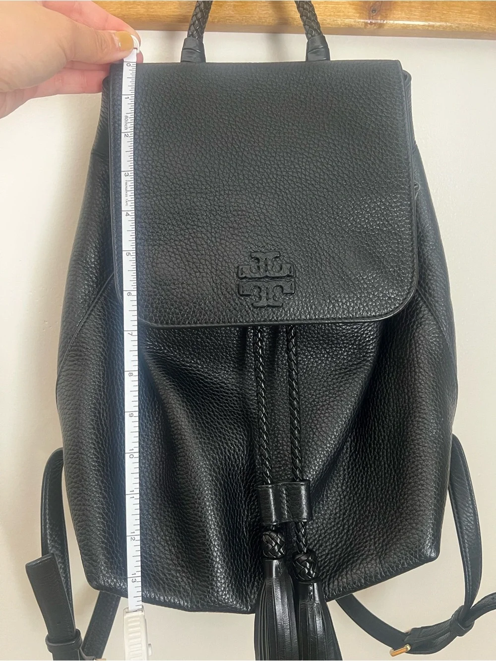 Tory Burch Black Pebbled Tassel Mini Backpack